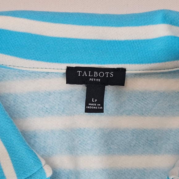 Talbots Shirt Womens Large Petite Blue White Striped Rugby Collar Pullover Knit - Picture 4 of 6